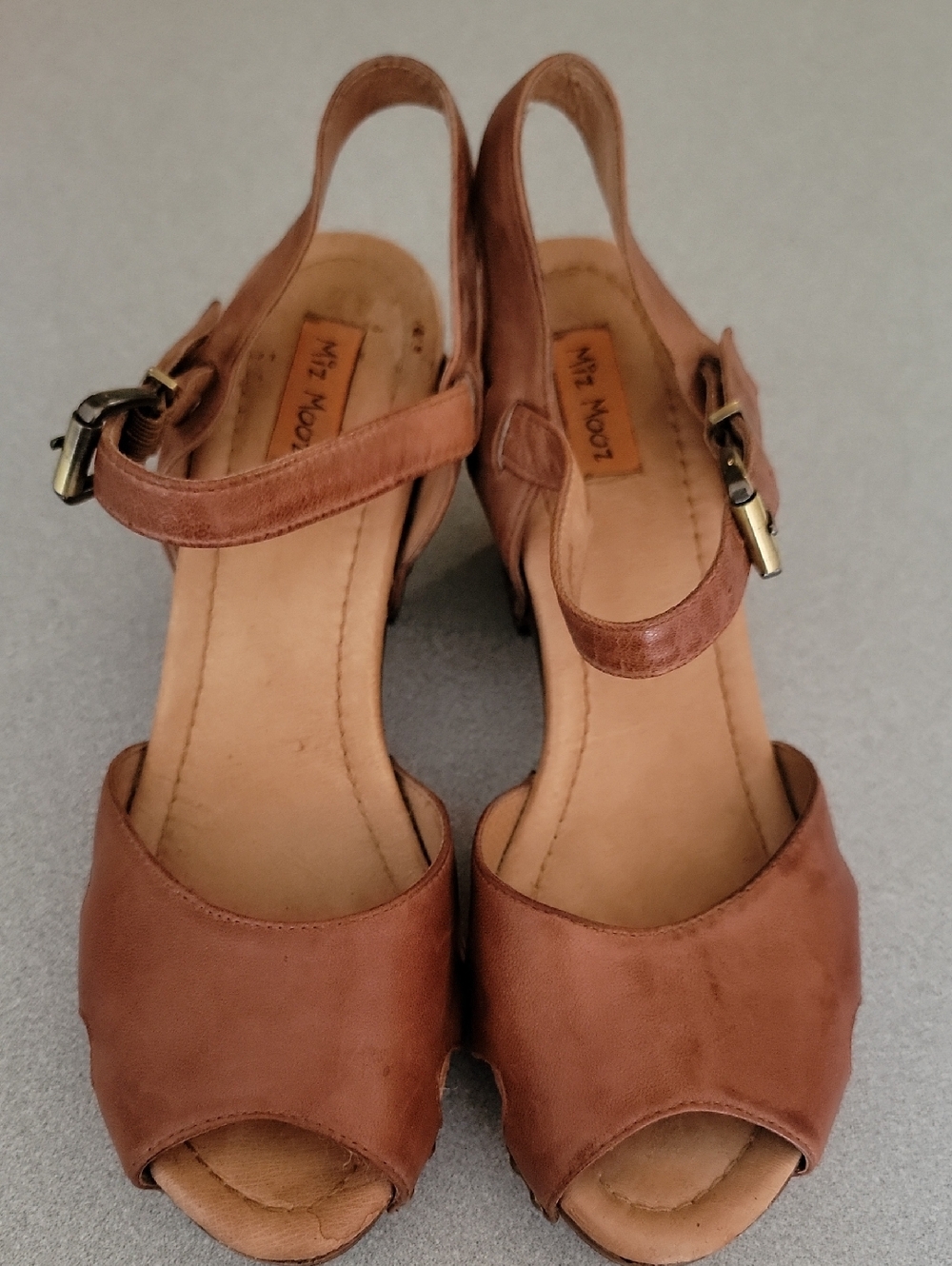 Miz Mooz Brown Leather Slingback Peep-Toe Heels